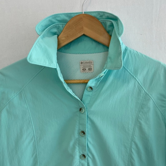 COLUMBIA PFG Omni-Shade Sun Protection Sz M Drawstring Pop Over Tunic Turquoise - Picture 3 of 11